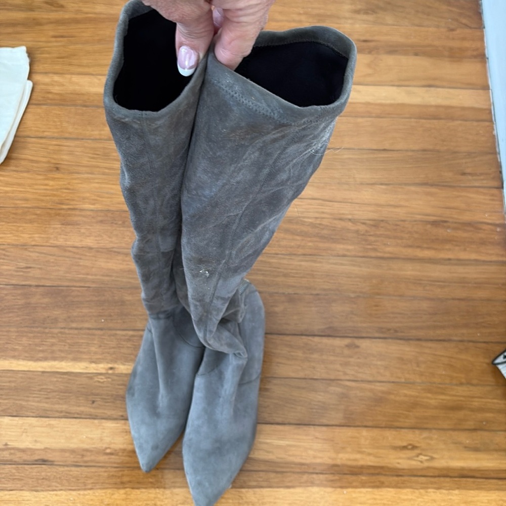 Sigerson Morrison to the knee grey stretchy suede boot with zipper detail v cool